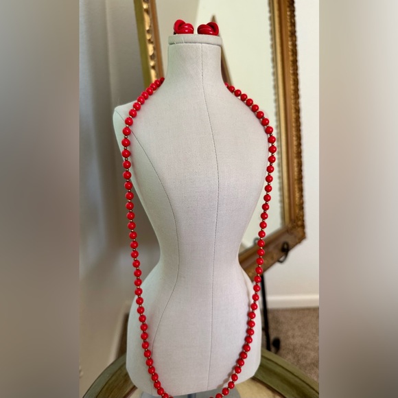 Red Vintage NAPIER Earrings & Bead Necklace - Picture 3 of 13
